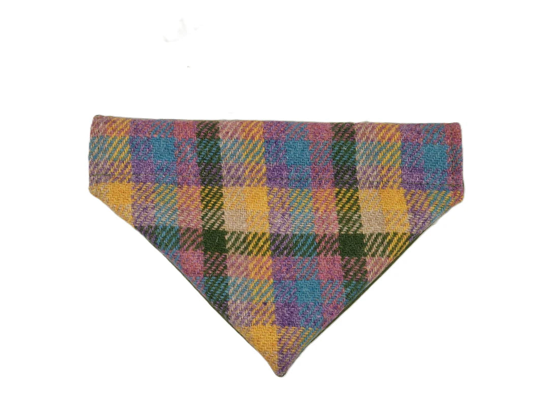Spring Garden Check Luxury Harris Tweed Dog Collar Bandana
