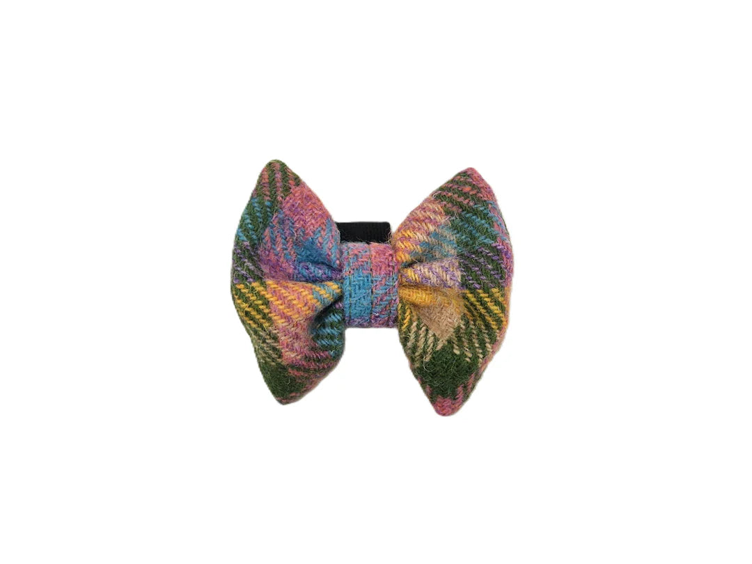 Spring Garden Check Luxury Harris Tweed Dog Collar Bow