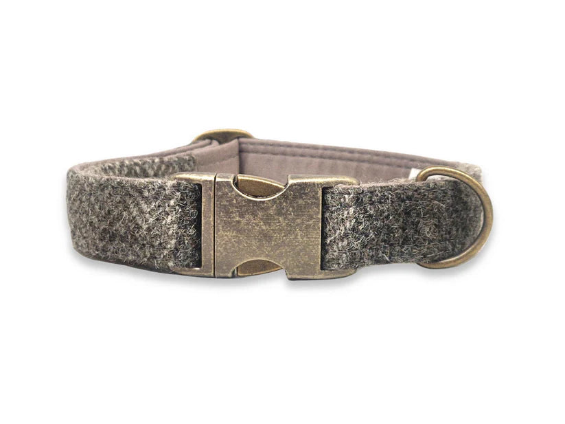 Harris Tweed Stone Check Dog Collar 