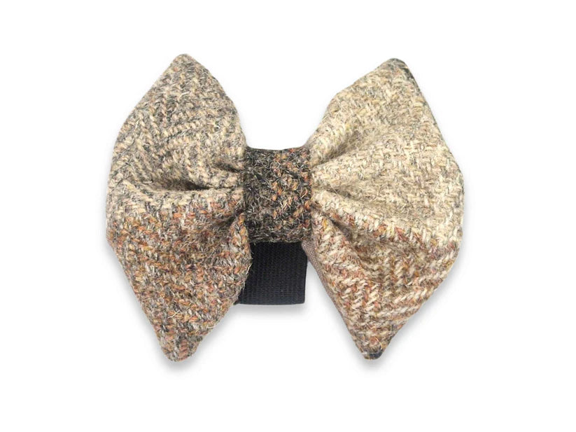 Harris Tweed Stone Check Dog Collar Bow Tie