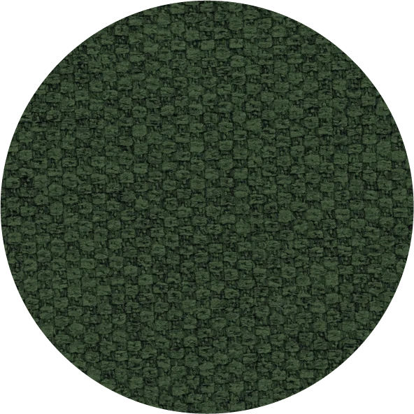 A circular fabric swatch showing a dark forest green textured woven pattern on a white background.