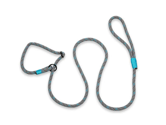 Grey and blue tartan rope slip lead