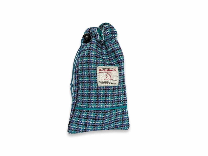 teal-lilac-black-check-harris-tweed-dog-treat-bag