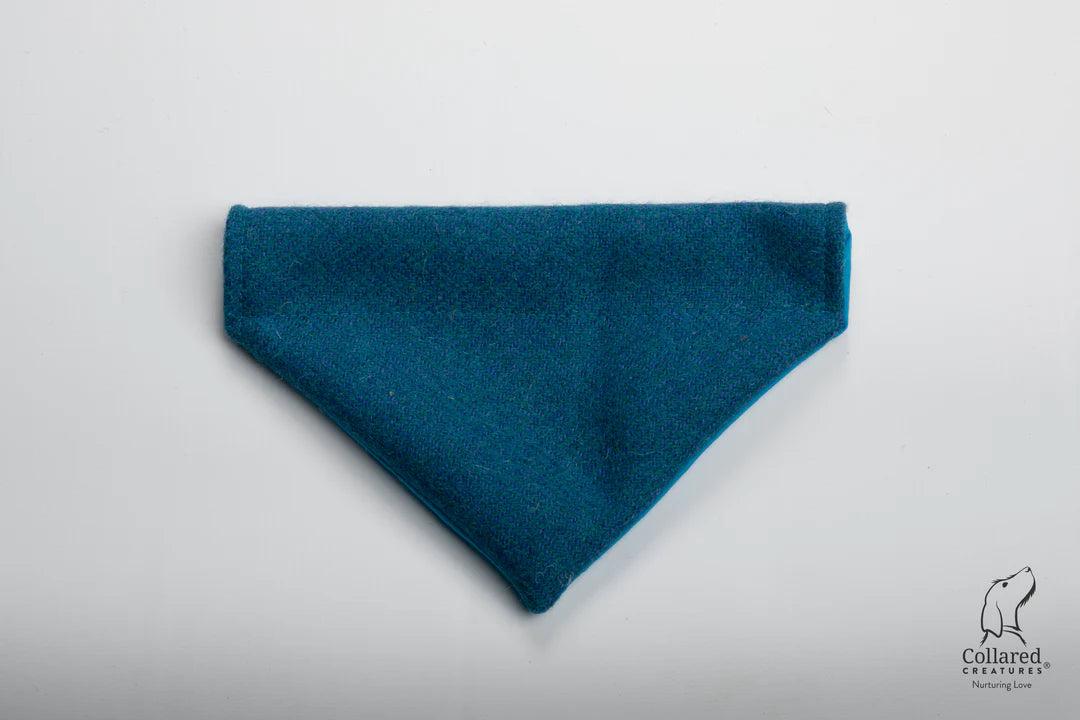 Harris Tweed dog Bandana Teal Herringbone