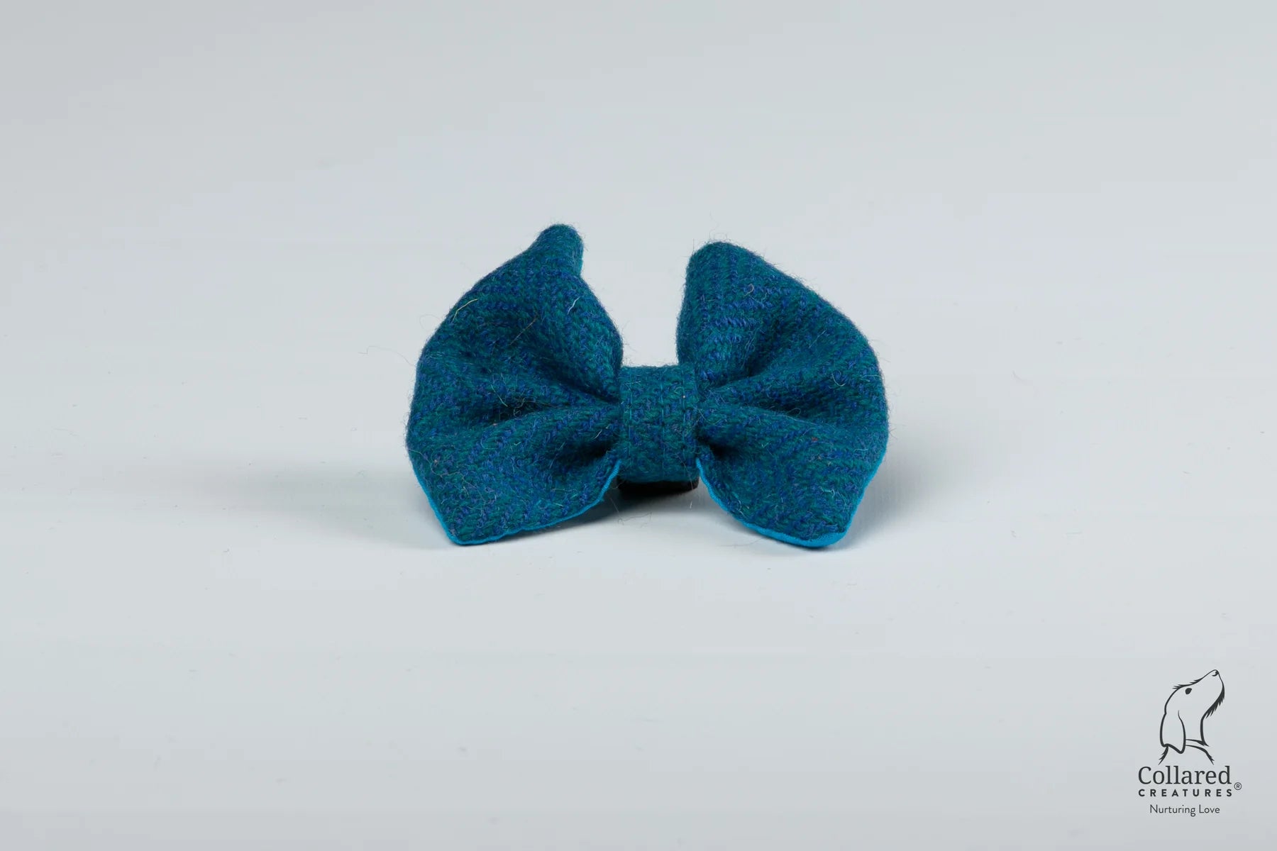 Harris Tweed dog Bow tie Teal Herringbone