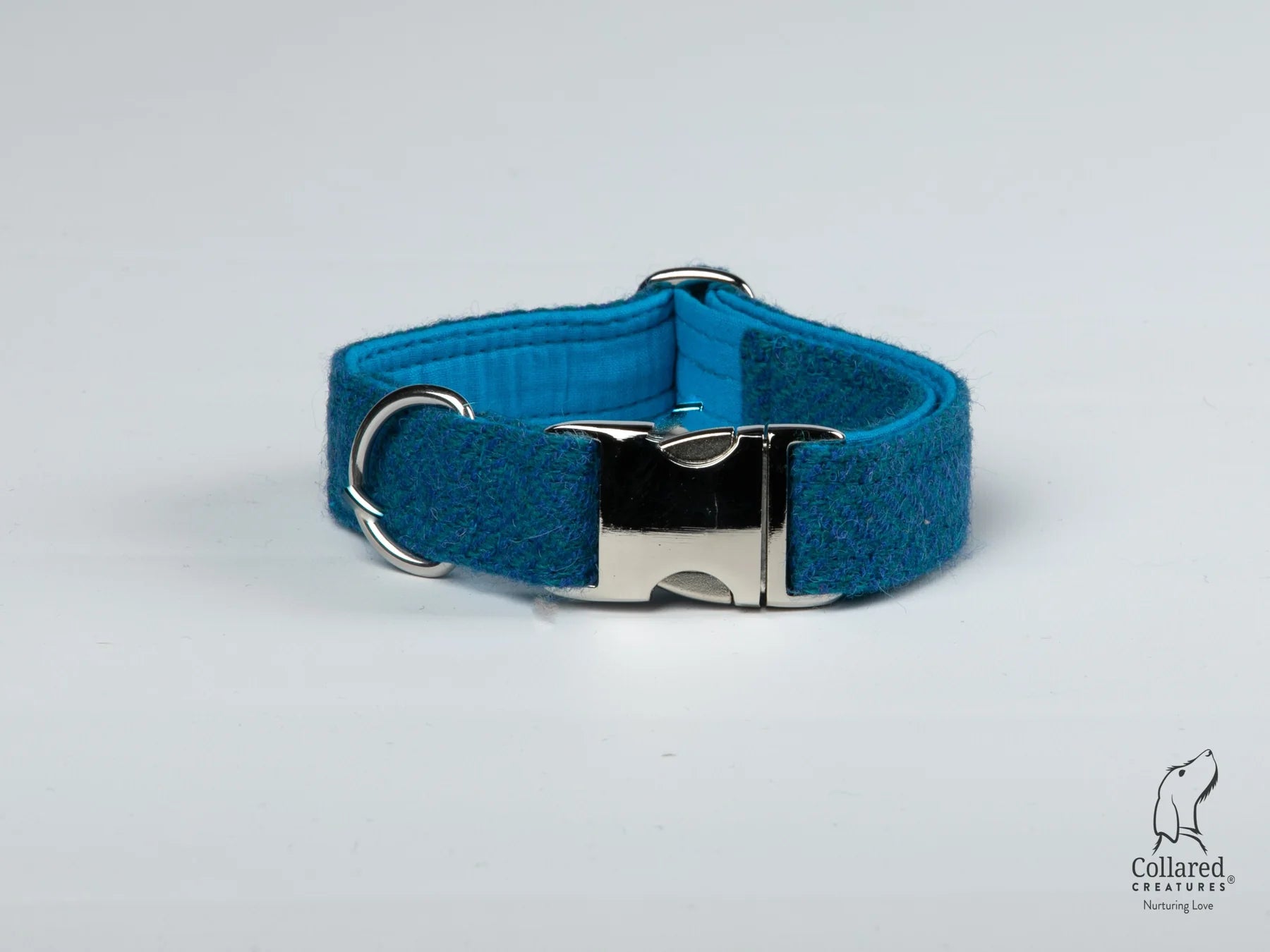 Harris Tweed dog Collar Teal Herringbone