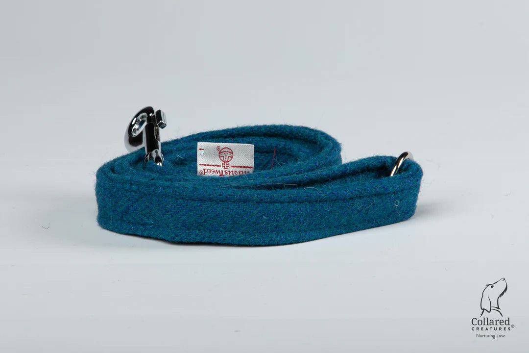 Harris Tweed dog Lead Teal Herringbone