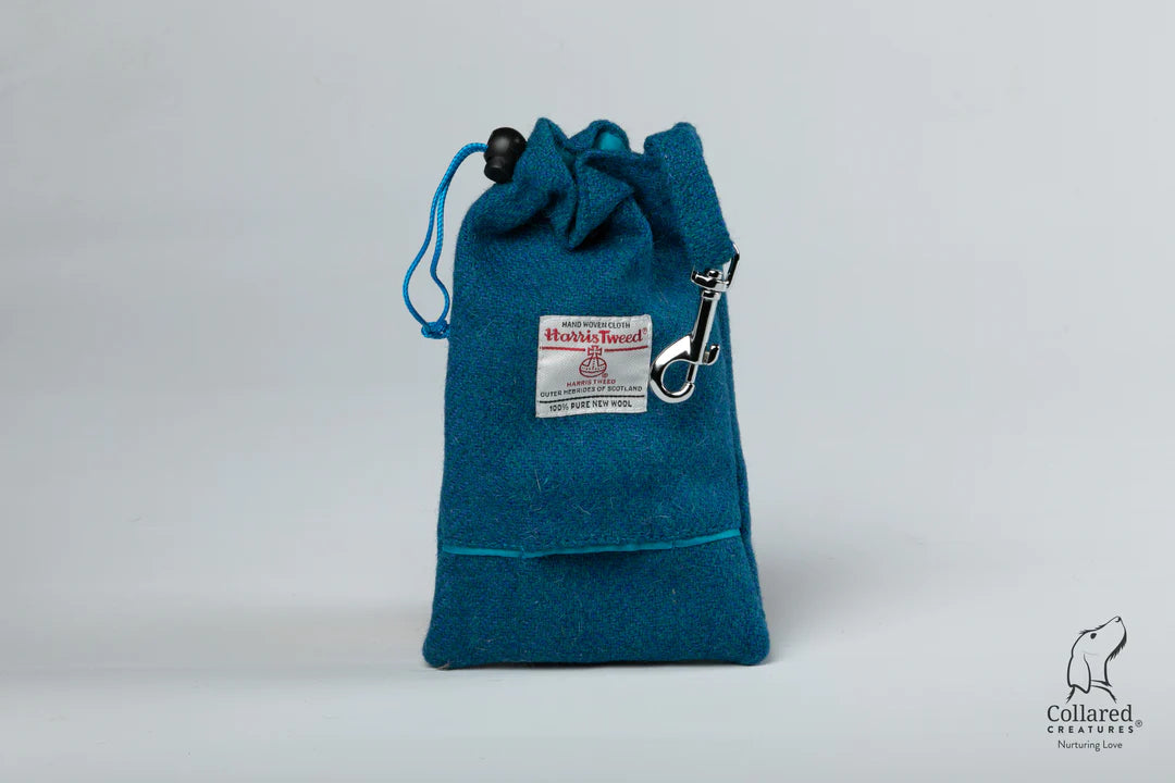 Harris Tweed dog Treatbags Teal Herringbone