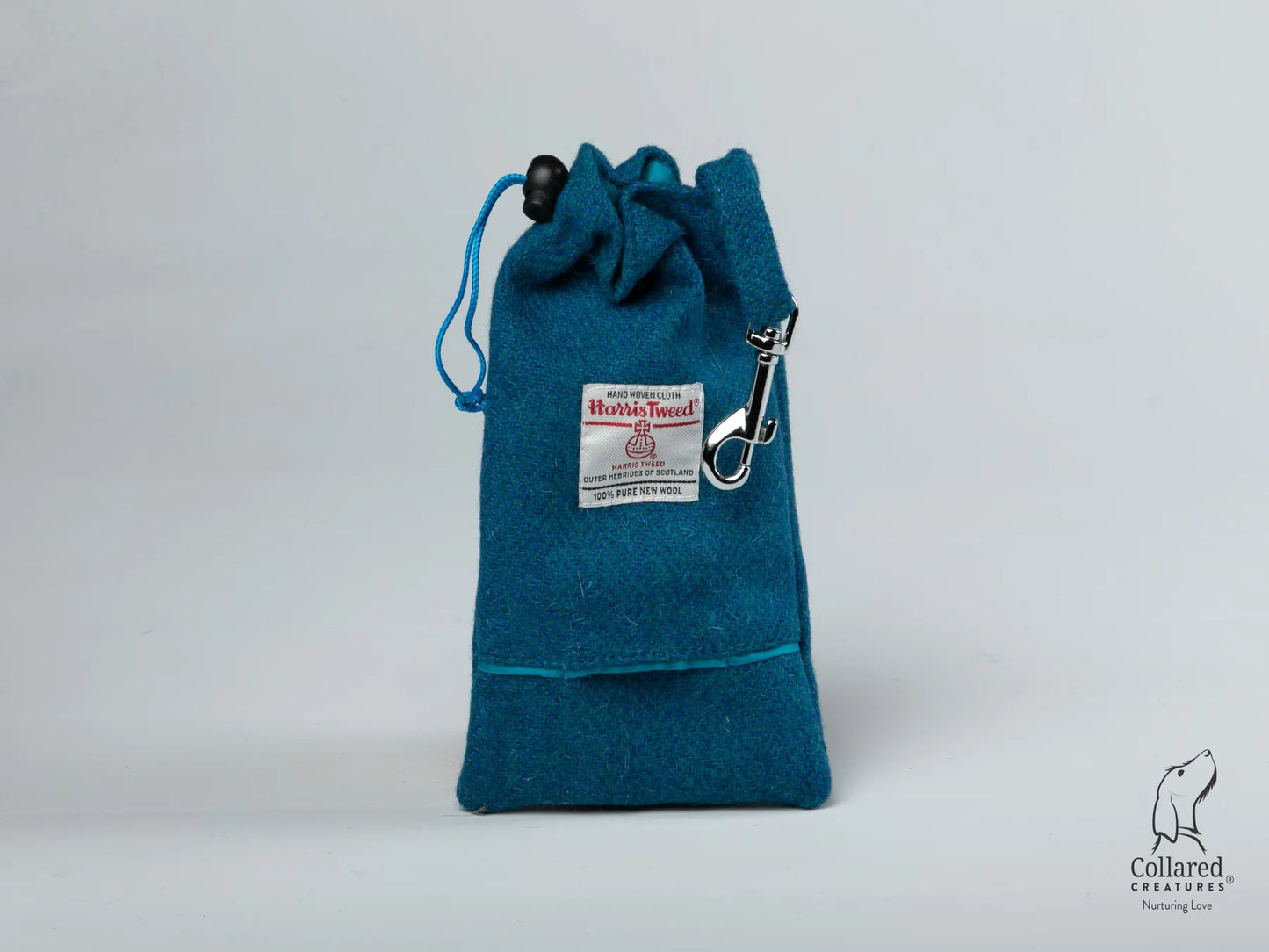 Collared Creatures Harris Tweed Treat bag Teal herringbone