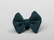 Harris tweed Dog Bow Tie Teal with a touch of blue