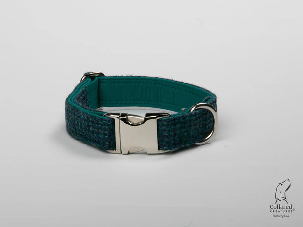 Harris Tweed dog Collar Teal with a Touch of Blue