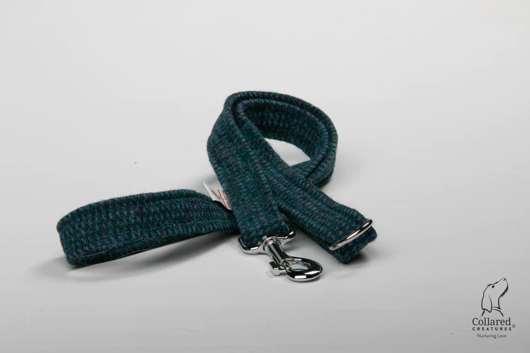 Harris tweed Dog Lead Teal with a touch of blue