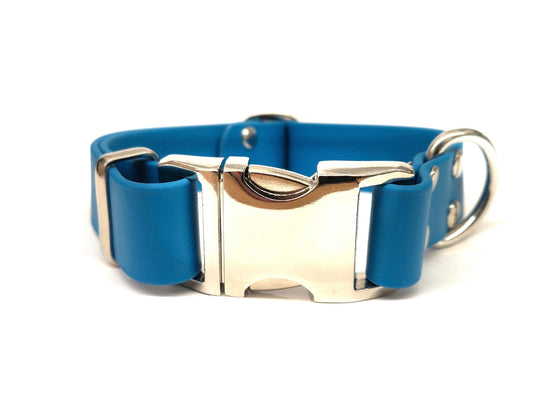 Turquoise Blue Waterproof Metal Clasp Dog Collar