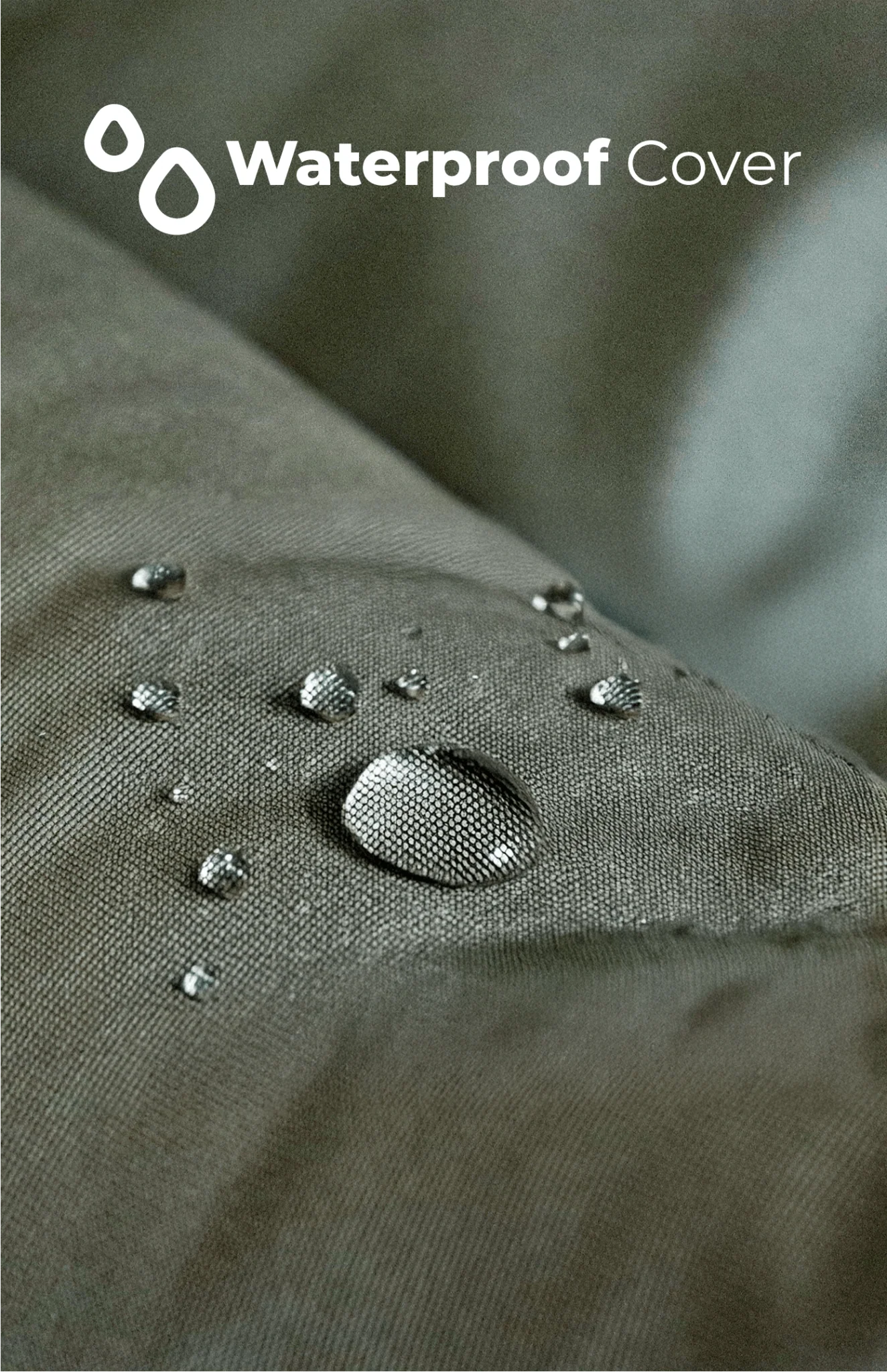 Waterproof cover with water droplets demonstrating its functionality on a textured surface.