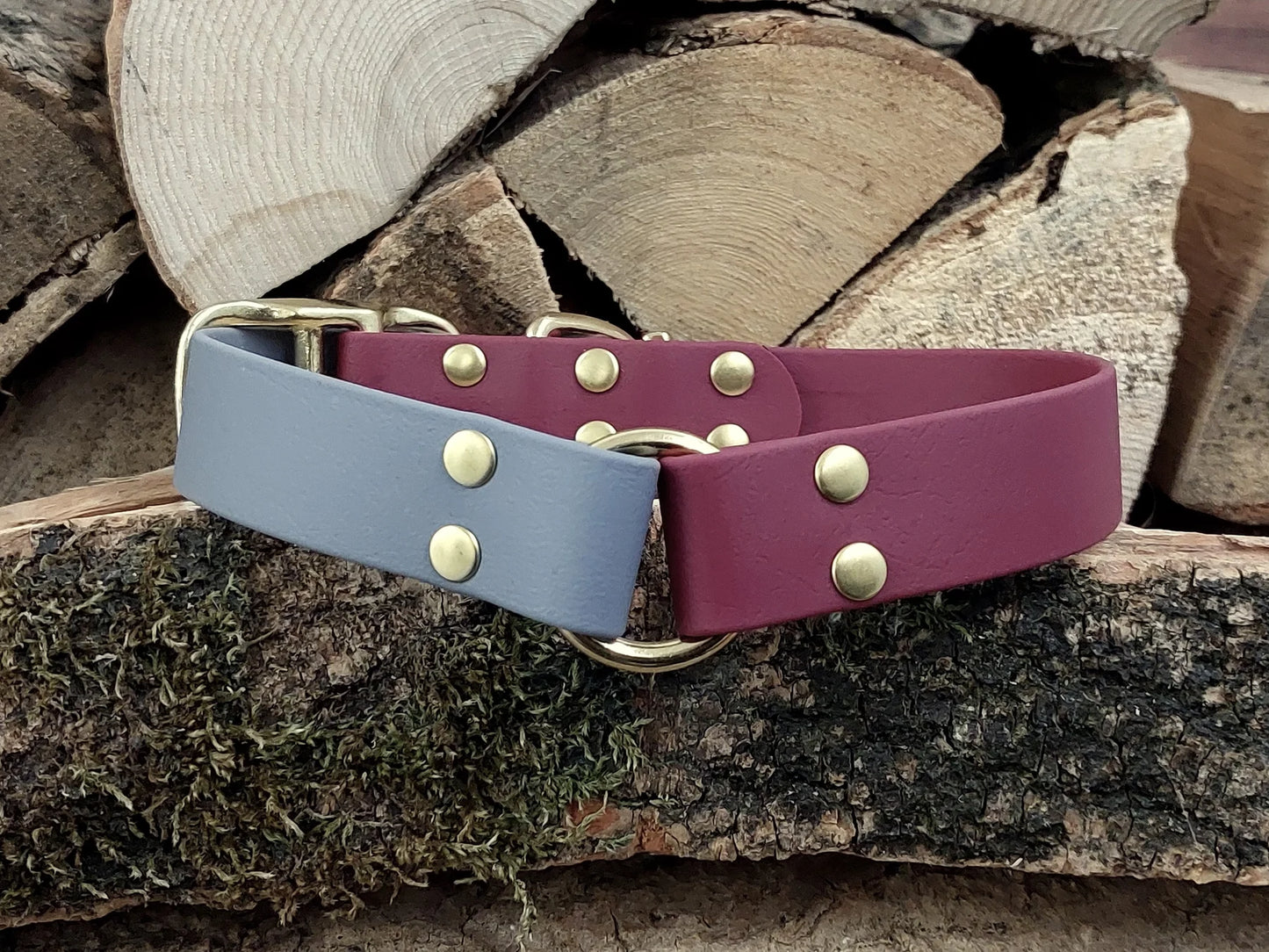 waterproof Dog Collar UK made Multi Coloured Grey & Wine